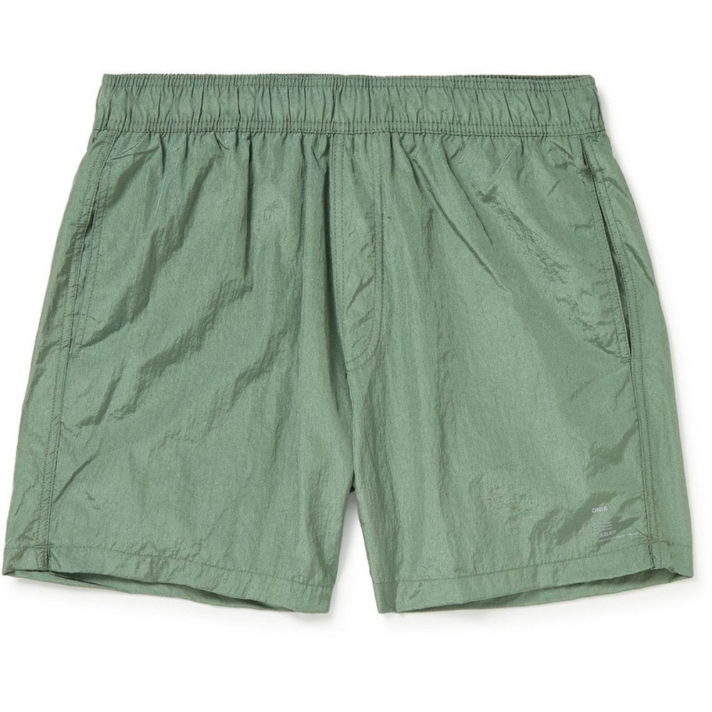 Onia Straight-Leg Mid-Length Crinkled Swim Shorts